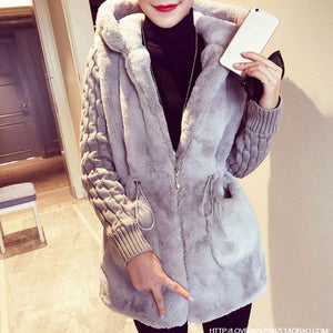 2019 Women Warm Patchwork Knitted Warm Hooded Coats