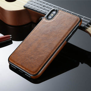 Vintage Leather Magnetic Absorption Back Cover for iPhone X XS XR XS Max