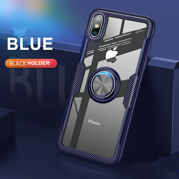 Phone Case - Super Anti-knock Airbag Tempered Glass Case With Magnetic Car Holder For iPhone X/XR/XS/XS Max 8 7 6S 6/Plus