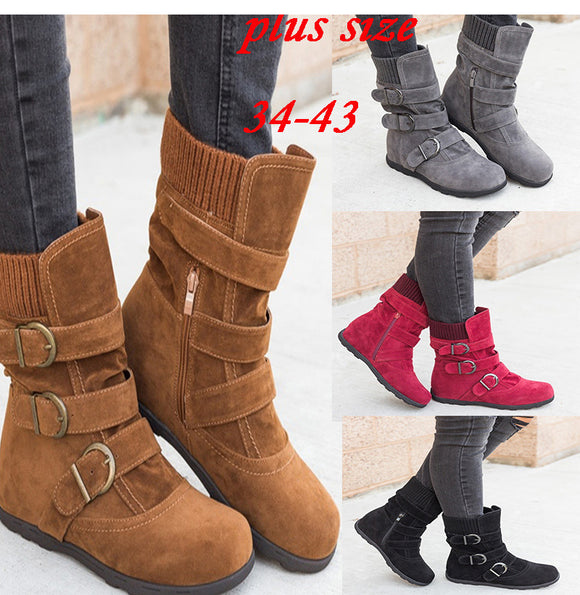 2019 New Fashion Retro Women Buckle Ankle Boots