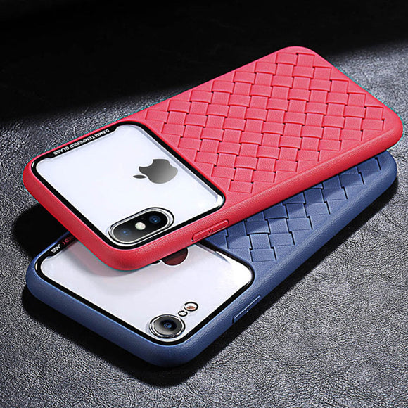 Phone Case - Luxury Clear Tempered Glass Breathable Woven Texture Soft TPU Shockproof Phone Case