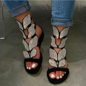 Kaaum Ladies Rhinestone Butterfly Sandals