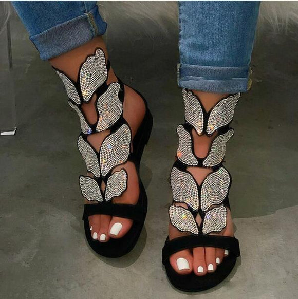 Kaaum Ladies Rhinestone Butterfly Sandals