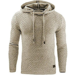 Kaaum Long Sleeve Solid Color Lattice Hooded Sweatshirt
