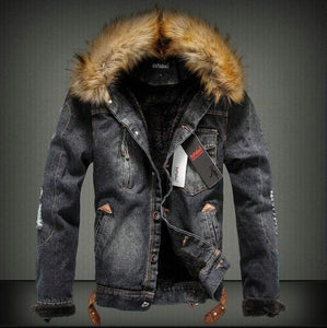 Hot Sale Men's Winter Thickened Fleece Cool Motorcycle Denim Jacket