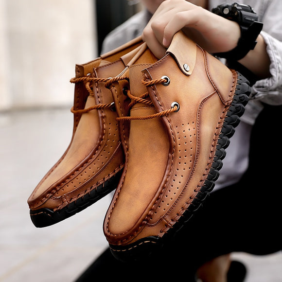 Kaaum Men Hand Stitching Microfiber Genuine Leather Boots