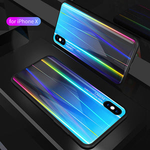Phone Case - Luxury Aurora Color Soft Edge Tempered Glass Shockproof Phone Case For iPhone X/XS/XR/XS Max