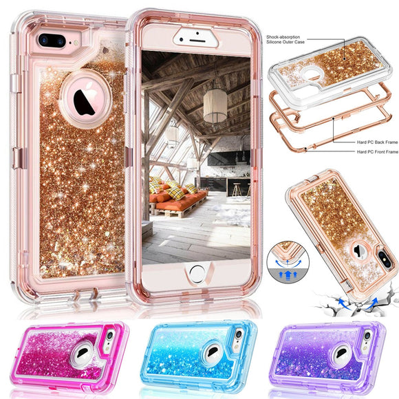 Phone Case - 3 in1 TPU Bling Clear Quicksand Case For iPhone X 8 8 Plus (Buy 2, second one 20% off)