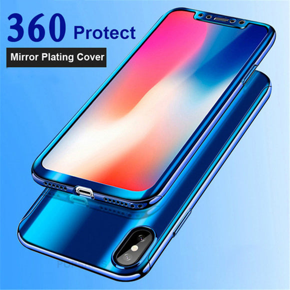 Phone Case - Luxury 360 Full Protection Plating Mirror Phone Case With Free Screen Protector For iPhone X/XS/XR/XS Max