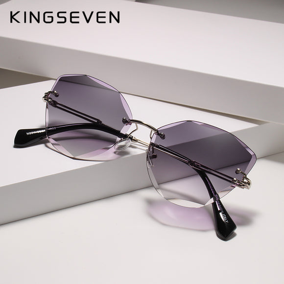 Kaaum Design Rimless Fashion Cat Eye Gradient Driving UV400 Clear Vintage Sunglasses