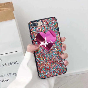 Phone Case - Glitter Bling Love Heart Phone Case for iPhone X