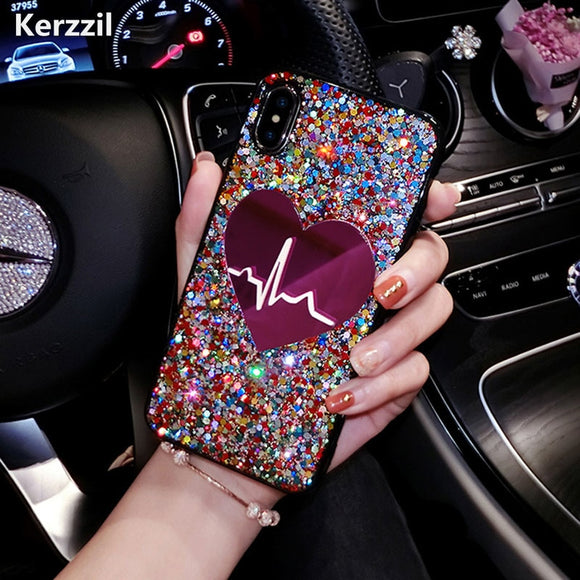 Phone Case - Glitter Bling Love Heart Phone Case for iPhone X