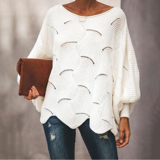 Women's Clothing - Fashion Women's Sexy O-neck Lantern Sleeve Hollow Out Pullover