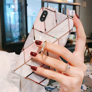 Phoen Case - Luxury Marble Texture Diamond Ring Stand Cover iPhone