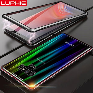 Phone Case - Metal Bumper Clear Glass Back Laser Aurora Magnetic Case for Samsung Galaxy Note 9