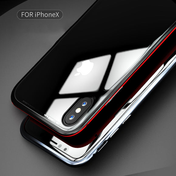 Phone Case - Aviation Aluminum Metal Frame+Tempered Glass Transparent Back Cover for iPhone X