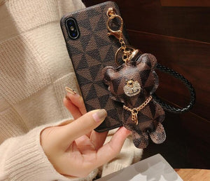 Phone Case - Cute 3D Plaid Bear Leather Case for iPhone X XR XS Max