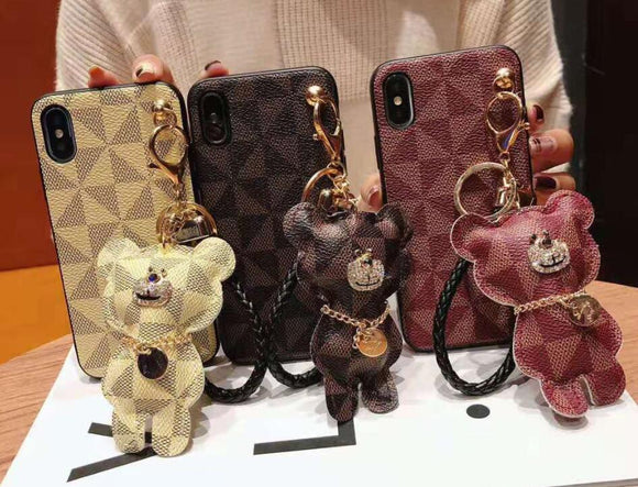 Phone Case - Cute 3D Plaid Bear Leather Case for iPhone X XR XS Max