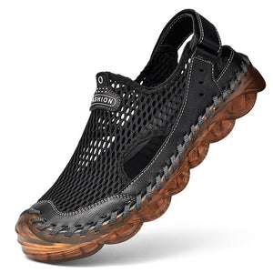 Leisure Breathable Leather Mesh Mens Walking Shoes