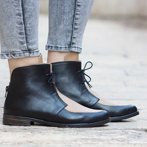 Kaaum-Leisure PU Women Ankle Boots Platform Lace Up Zip Shoes Boot Ladies Walking Outdoor Footwear Work Shoes