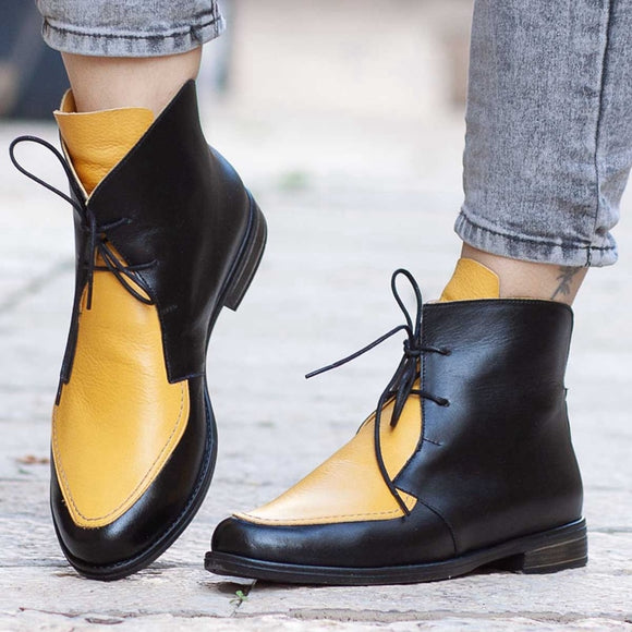 Kaaum-Leisure PU Women Ankle Boots Platform Lace Up Zip Shoes Boot Ladies Walking Outdoor Footwear Work Shoes