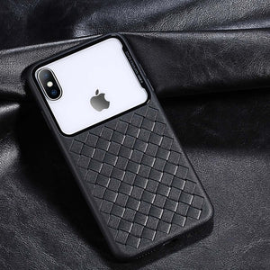 Phone Case -  Luxury Clear Tempered Glass Breathable Woven Texture Soft TPU Shockproof Phone Case For iPhone XS/XR/XS Max 8/7 Plus