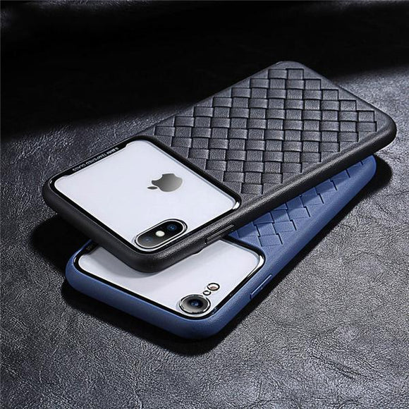 Breathable Weave Texture Clear Tempered Glass Case For iPhone 7 8 Plus X XR XS Max