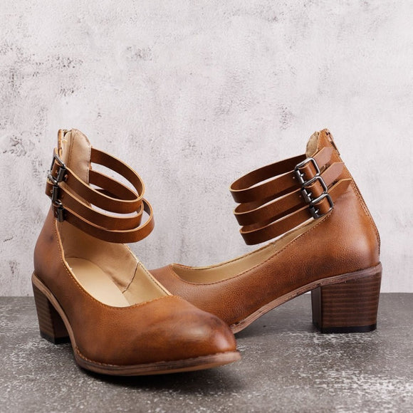 Women's Shoes - Fashion Leather Buckle Heels