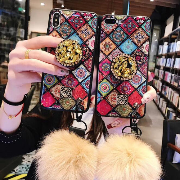 Colorful rhombic Retro Fashion hair balls Case For iPhone