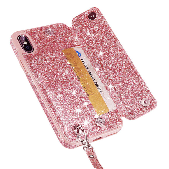 Phone Case - Luxury Glitter Shinning Leather Magnetic Wallet Card Holder Phone Case For iPhone XS/XR/XS Max 8/7 Plus