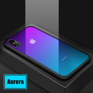 Phone Case - Luxury Gradient Aurora Cool Tempered Glass Phone Case For iPhone X 8/7 Plus