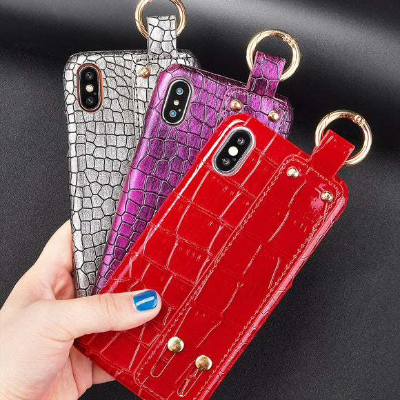 Phone Case - Luxury Crocodile Leather Wristband Phone Case For iPhone XS/XR/XS Max 8/7 Plus