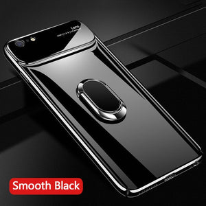 Luxury Glossy Mirror Frosted Magnetic Finger Ring Kickstand Case For iPhone Samsung Galaxy