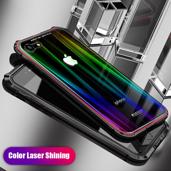 Phone Case - Laser Glitter Transparent Glass Metal Bumpe Case for iPhone X