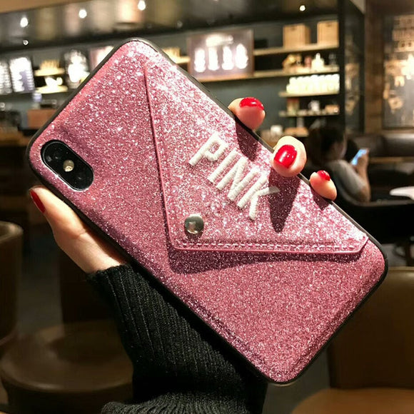 Phone Accessories - Glitter Embroidery Leather Fashion Hot Cute Pink Case for iPhone Xs Xs Max Xr X 8 7 6 6s Plus