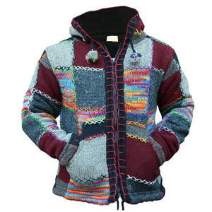 Spring Autumn Men Zipper Hooded Patchwork Knitwear Fashion Knitted Sweater