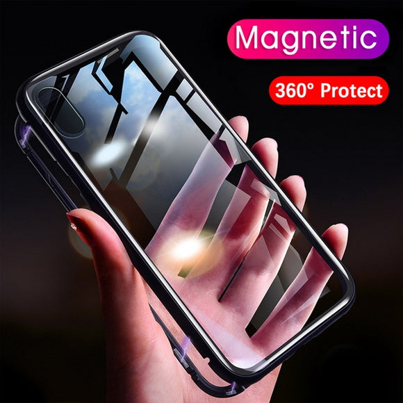 Metal Frame Magnetic Clear Tempered Glass Case For iphone 6 6s 7 8 Plus X