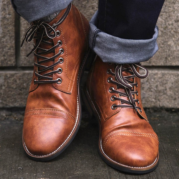 Men Pu Leather Lace-up High Quality Boots