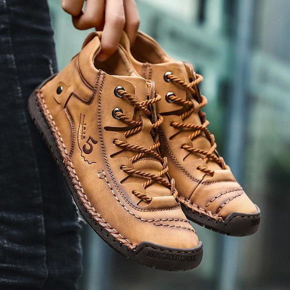 Men's Hand Stitching Vintage Microfiber Leather Lace Up Comfy Soft Casual Shoes
