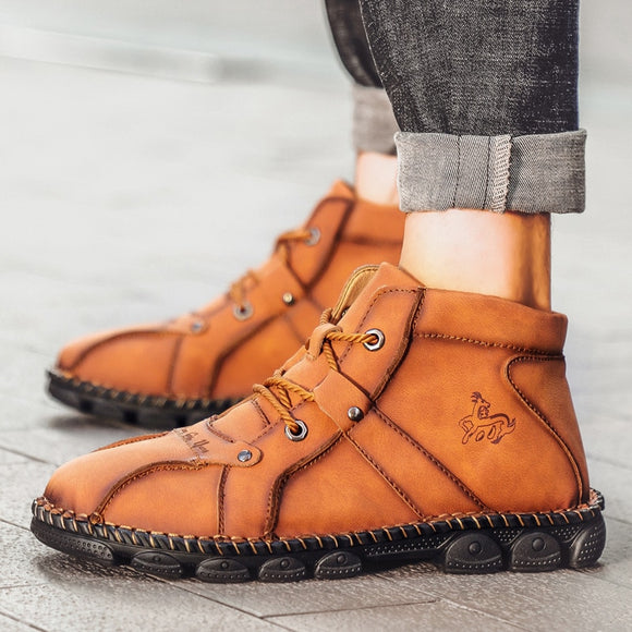 Kaaum Men's Vintage British Genuine Leather Boots