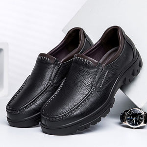 Shoes - Men Genuine Leather Shoes Flats Spring Autumn Shoes Slip On Solid Shoes