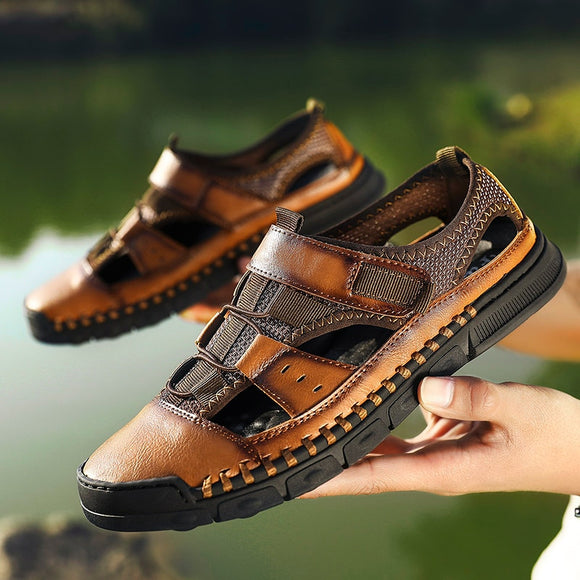 Kaaum Men Summer Retro Leather Sandals