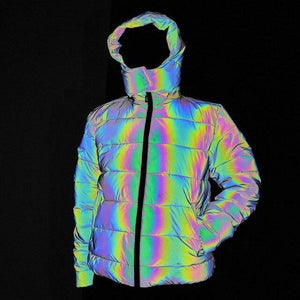 Men Reflecting Rainbow Winter Streetwear Windbreaker Jacket