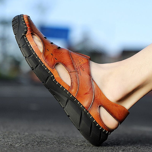 Kaaum Men's Leather Beach Shoes Sandals
