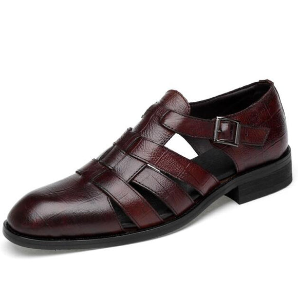 Men Genuine Leather Handmade Classic Solid Buckle Dress Shoes