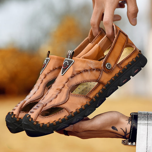 Kaaum Fashion Genuine Leather Sandals Men Casual Beach Shoes