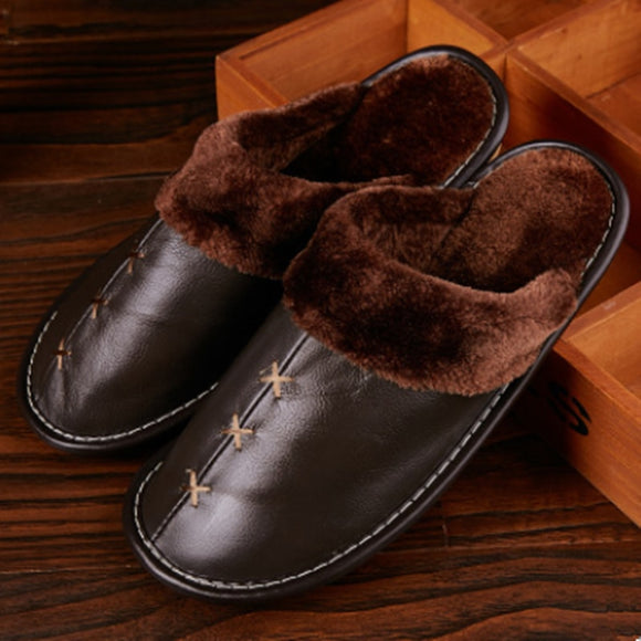 Kaaum Warm Genuine Leather Slippers