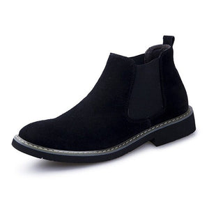 Split Leather Slip On Cow Suede Ankle Boots