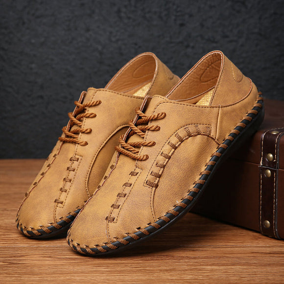 Men Hand Stitching Microfiber Leather Casual Shoes