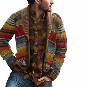 Kaaum Patchwork Knitted Jacket Sweater Stitching Cardigan
